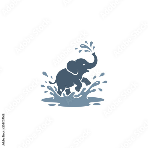 Canvas-taulu Elephant Playful Baby Cartoon Splashing Water from Its Trunk Creating a Joyful N