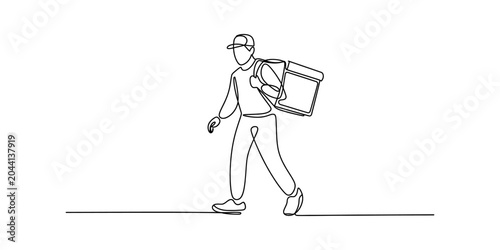 Fotografía Delivery person walking with a thermal bag, single line art