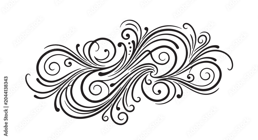 Fototapeta premium Elegant black spiral loops, flowing line artwork, isolated on white background, contemporary vector silhouette