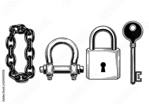 Metal chain padlock and key set for security