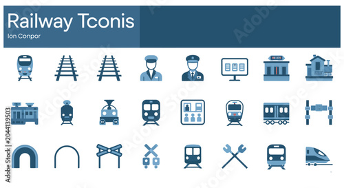 Fotografía Professional railway and train station icons set for public transport and travel