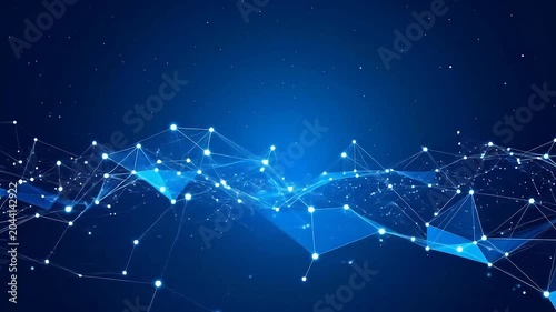 Abstract blue digital network with glowing nodes and connections