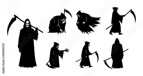Foto Grim Reaper Silhouette Collection, Death Personification Icons, Scary Figure Vec