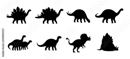 Foto Dinosaur Silhouettes Collection: Prehistoric Creatures Vector Icons for Kids and