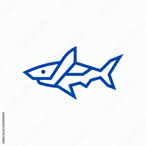 Photography Simple blue outline drawing of a fish with a dorsal fin on a white background