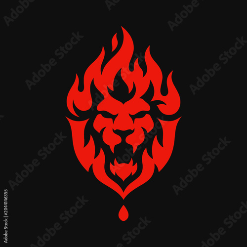 Εκτύπωση καμβά Fierce lion face with flames and a single blood drop below