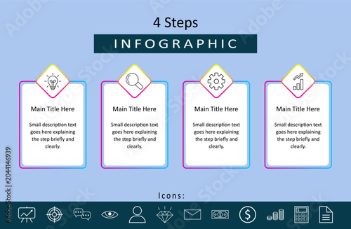 4 Steps Infographic cards Flowchart Template For Presentation