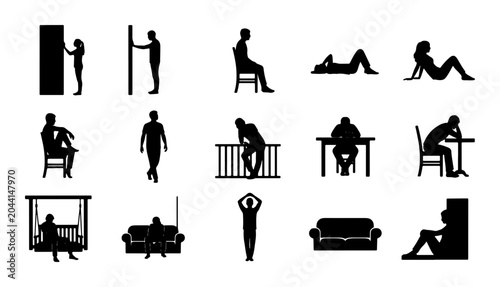 Foto Human Silhouette Poses Collection, Diverse Figures in Static and Dynamic Actions