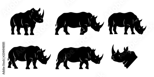 Canvastavla Rhino Silhouette Collection: Diverse African Wildlife Vector Icons, Powerful Mam