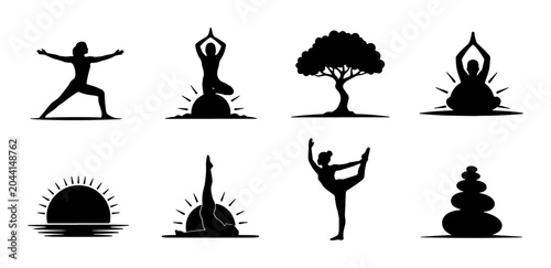 Photography Yoga Poses Silhouette Collection, Zen Meditation Icons, Tree of Life, Balance St