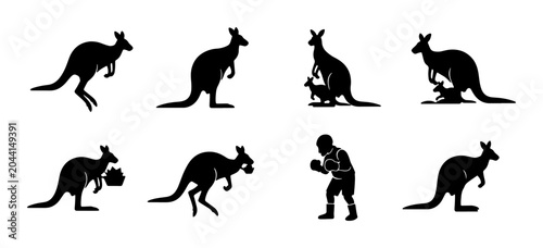 Bild auf Leinwand Kangaroo Silhouette Collection, Australian Wildlife Icons, Boxing Kangaroo Vecto