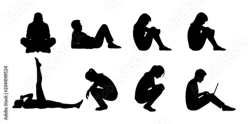Tablou pe pânză Diverse Sitting Poses Silhouette Collection, Human Figures in Various Contemplat