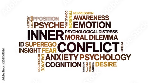 inner conflict animated word cloud-text design animation tag kinetic typography seamless loop.