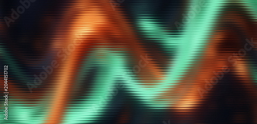 Foto A vibrant abstract image featuring wavy lines in orange and green hues on a dark