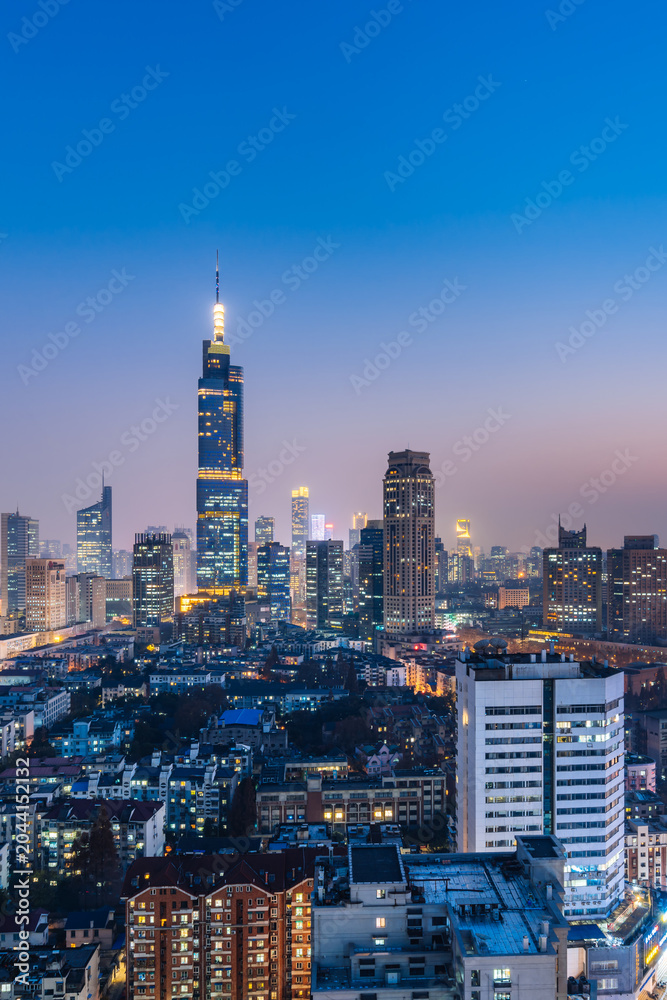 Obraz premium High angle night view of city skyline in Nanjing, Jiangsu Province, China
