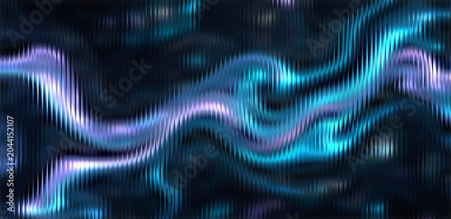 A vibrant abstract image featuring swirling waves of blue and purple light on a dark background