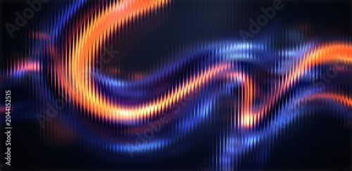 Bild auf Leinwand A vibrant abstract image featuring swirling orange and blue lights on a dark bac