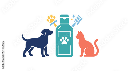 Vászonkép Dog and Cat Grooming Supplies Icon Set
