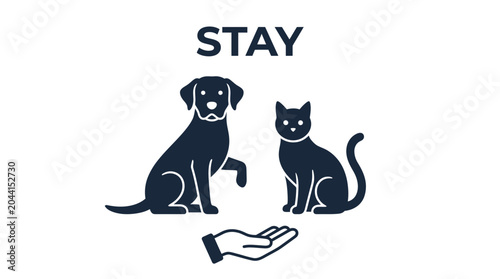 Tableau sur toile Dog and Cat Sitting Together, Hand Gesture