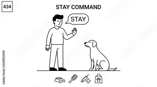 Fotografía Dog obedience training, man giving stay command