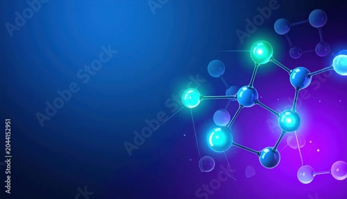 Abstract glowing molecular bonds in blue and purple space.