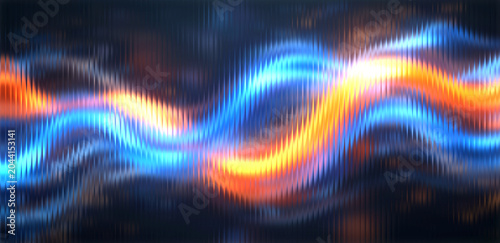A vibrant abstract image of colorful glowing waves on a dark background