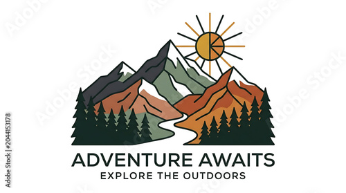 Vibrant mountain landscape with sun trees and river inspiring outdoor adventure and exploration in nature