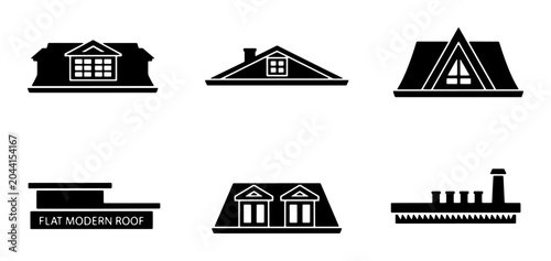 Bild auf Leinwand Roof Styles Vector Icons, Architectural Elements Collection, Building Tops Set,