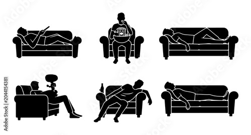 Foto Lazy Lifestyle Icons: Sedentary Behavior, Couch Potato, Unhealthy Habits, Relaxa