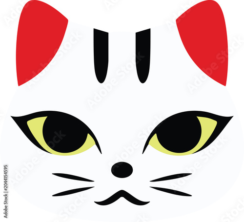 Canvas Print White cat mask with yellow eyes and red ears illustration
