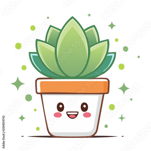 Cute Kawaii Succulent Plant in a Pot with Happy Face