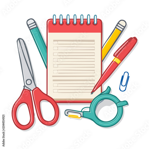 Flat design stationery supplies on white background