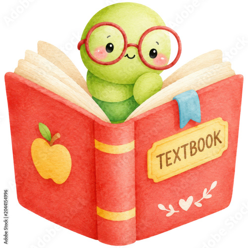 Cute bookworm reading inside textbook