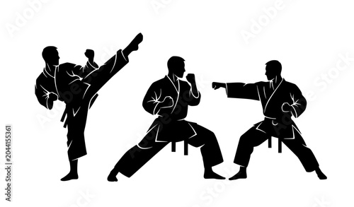 Canvastavla Karate silhouette pose collection martial arts flat vector illustration isolated