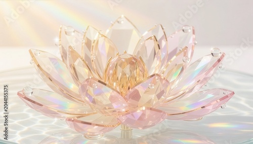 Crystal Lotus with Iridescent Petals and Gold Filigree