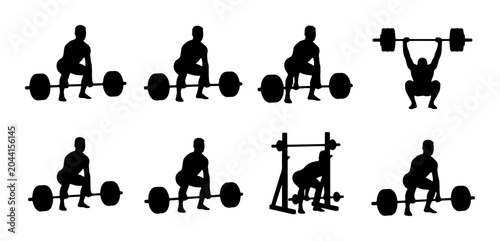 Fotografia Weightlifting Silhouettes, Barbell Exercises, Strength Training Icons, Fitness R