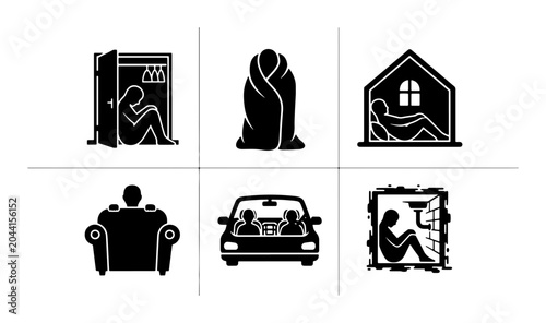 Photos Vector Icons Representing Social Isolation and Loneliness, Including Figures in
