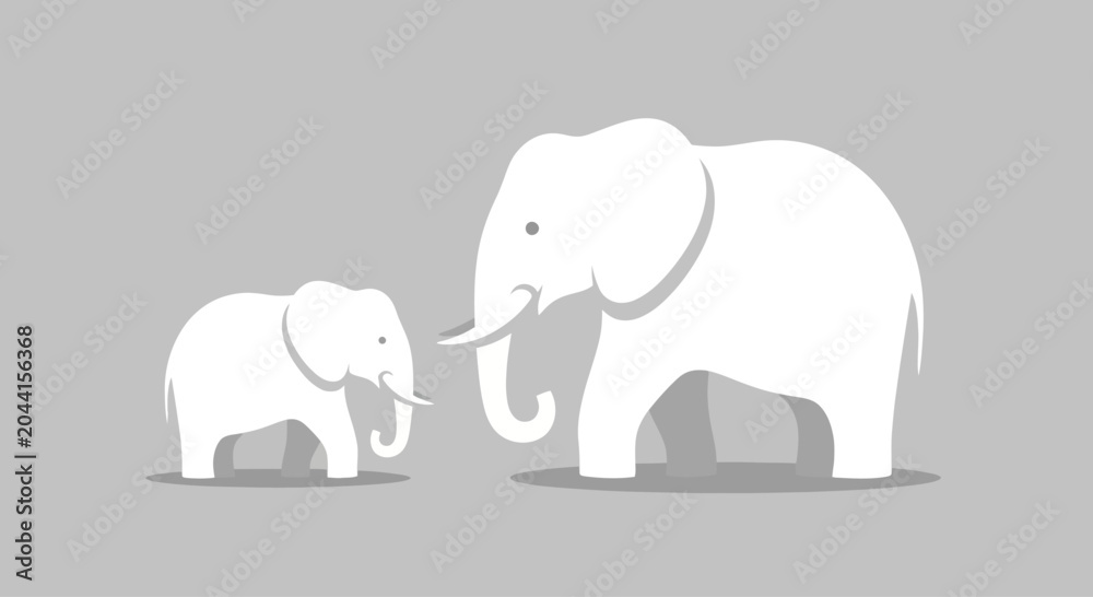 Fototapeta premium Cute cartoon elephants, mother and baby, flat design vector illustration