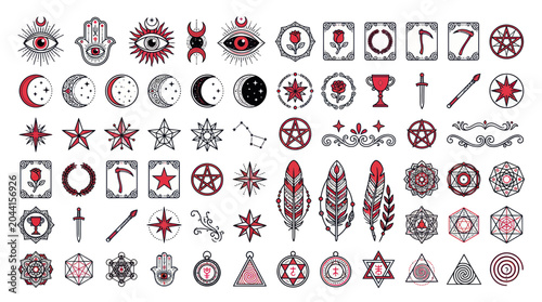 Foto Mystical Symbols Collection: Esoteric Icons, Celestial Elements, and Occult Desi