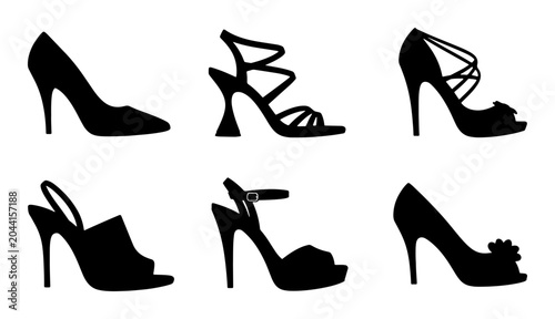 Quadro su tela Elegant High Heel Shoe Silhouettes, Fashion Footwear Collection, Versatile Vecto