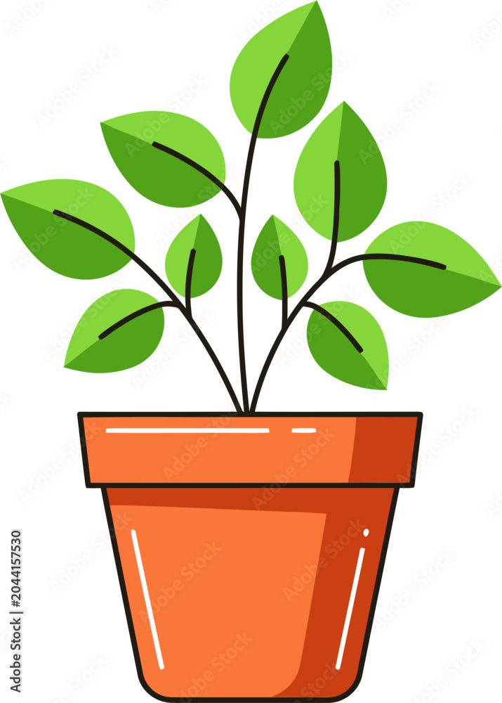 Fototapeta premium Plant grows steadily inside a simple terracotta pot to signify natural growth and indoor decoration.
