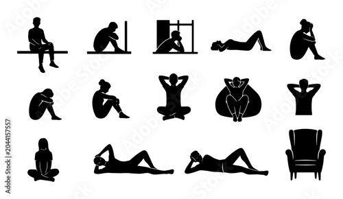 Photography Silhouette Poses Collection: Contemplative Figures, Relaxed Individuals, Seated