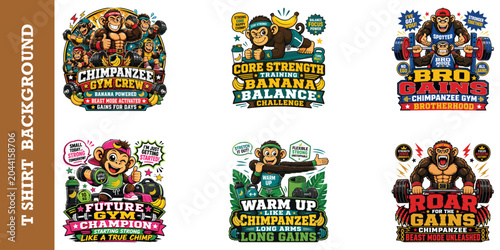Photography Professional chimpanzee gym crew vector t-shirt design bundle for fitness team and brothers