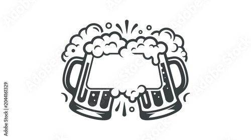 Foto Two beer mugs clinking together in a celebratory toast illustration