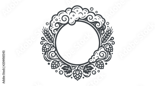 Bild auf Leinwand Circular emblem featuring hops and wheat stalks with foam elements