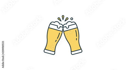 Quadro su tela Two glasses of beer clinking together in a celebratory toast.