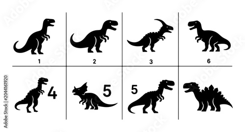 Foto Dinosaur Silhouettes Collection, Prehistoric Reptile Icons Set, Jurassic Era Cre