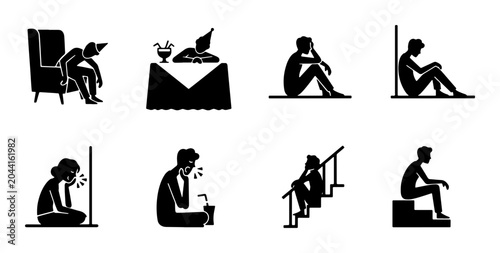 Tableau sur toile Sadness and Loneliness Icons: Depressed Figures in Solitude, Vector Set for Ment