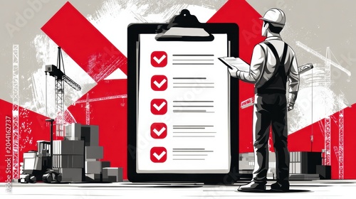 Construction progress update checklist construction site graphic design urban environment perspective project management