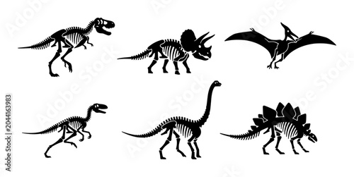 Photos Dinosaur Skeletons Collection: Prehistoric Reptile Anatomy Icons, Ancient Fossil